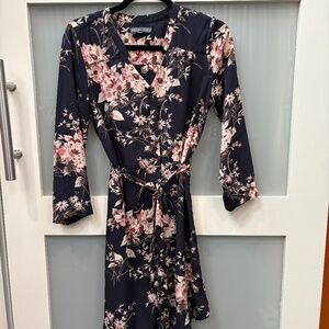 XS Brixon Ivy Floral Blue Pink Button-Front Tie-Waist Dress